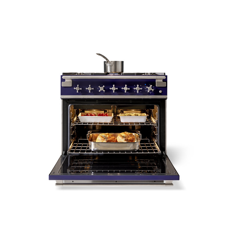 AGA Elise 36"W. 4.5 Cu.Ft. Freestanding Induction Convection Range with Antique Brass Trim, Carnaby Blue
