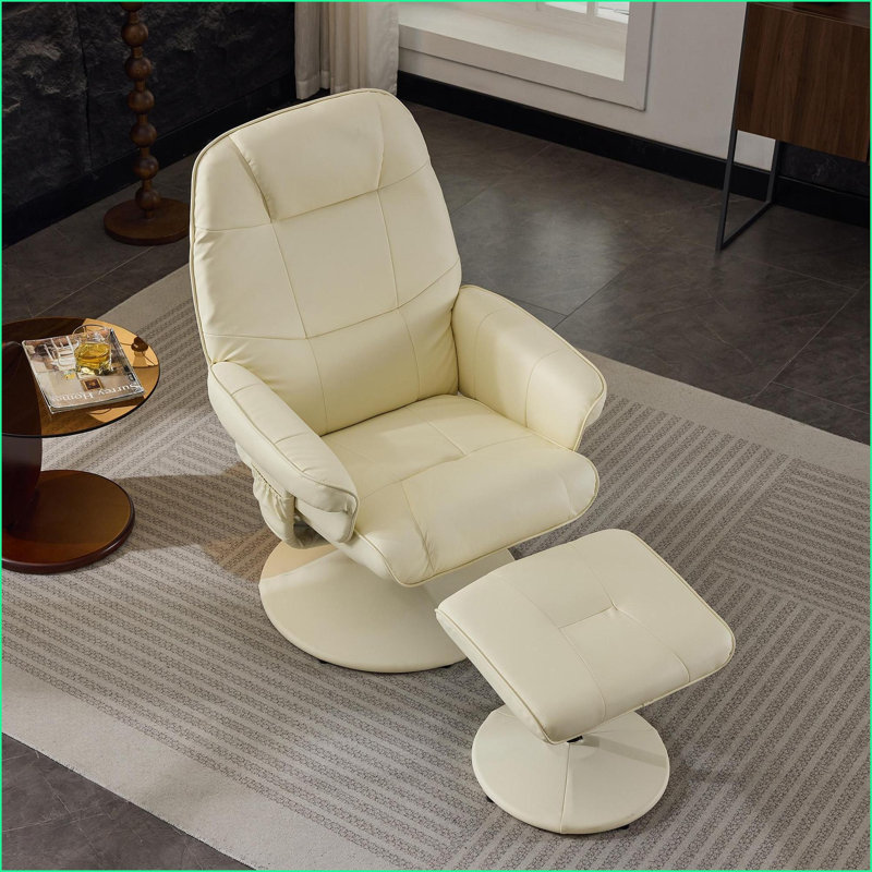 Fauteuils inclinables avec repose-pieds, fauteuil inclinable moderne en cuir de polyuréthane pivotant à 360 ° avec massage à 5 points, chauffage et amp; Dossier à 140 ° | Beige | Cuir PU