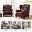 Fauteuil à oreilles en cuir véritable avec capitonnage à boutons Amyri-88605747