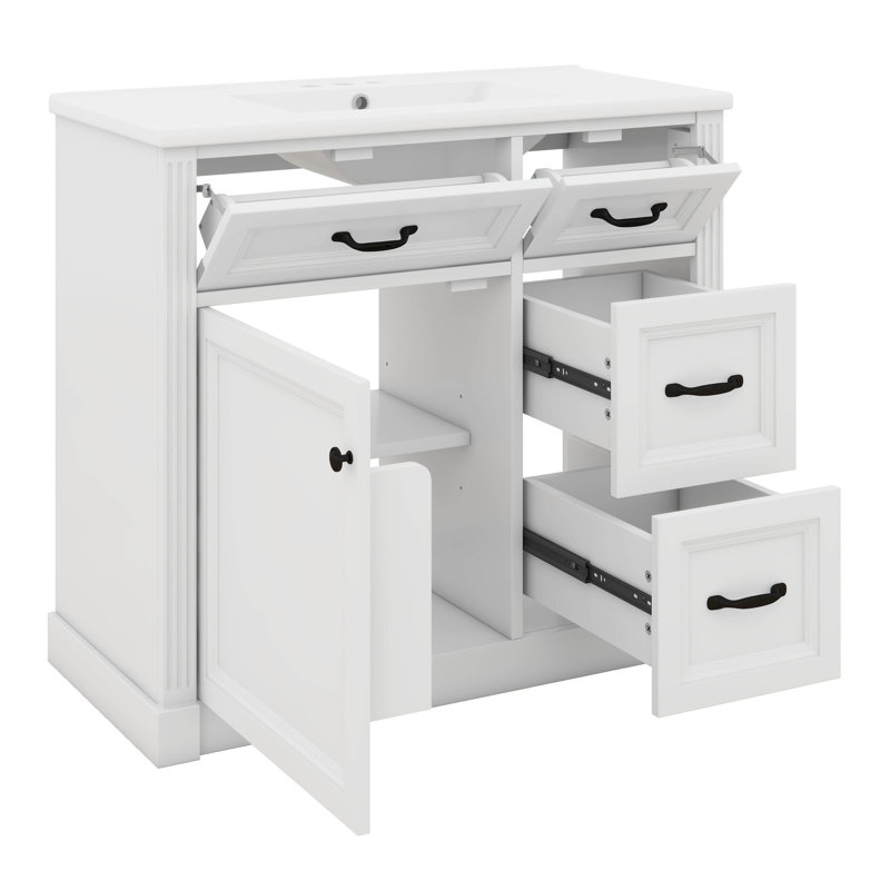 Meuble-lavabo de 36 pouces avec lavabo, armoire de rangement à 4 tiroirs avec portes à fermeture en douceur et tablette réglable, meuble-lavabo de salle de bain