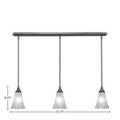 3 Light Stem Hung Linear Pendalier Shown With 5.5" Fluted Crystal Glass