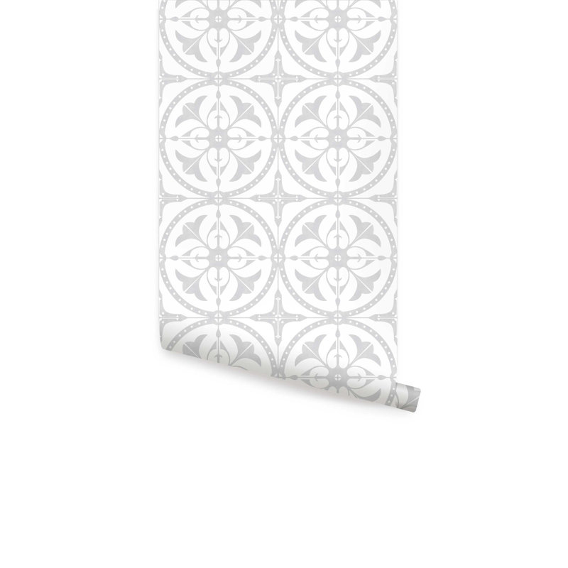 Round Moroccan Tile Peel And Stick Vinyl Wallpaper, Grey