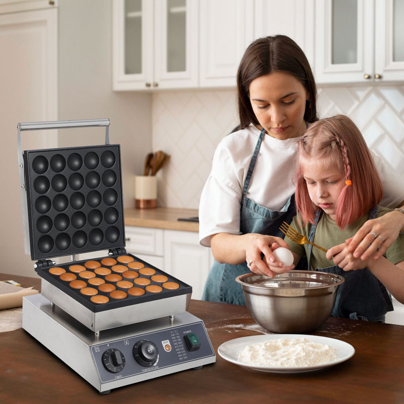 Mini machine à crêpes et muffins commerciale à 25 trous commerciale - couvercle antiadhésif, diamètre de 1,8 po, température réglable de 50 à 300 ° C, chauffage rapide - prise américaine