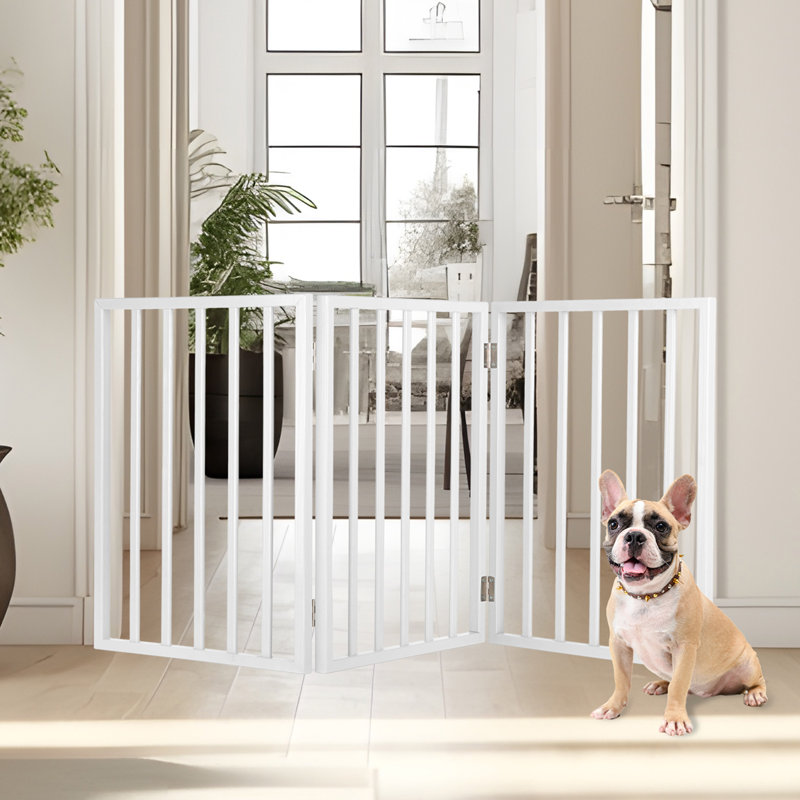 Barrière pour animaux PETMAKER - Barrière intérieure pliable à 3 panneaux pour chiens et chats 54x24, idéale pour les portes, les escaliers et les couloirs. Clôture accordéon en bois autoportante et rétractable, aucune installation requise.