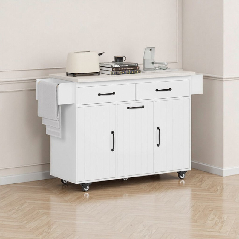 Îlot de cuisine 51 po - Poubelle dissimulée + abattant, Blanc