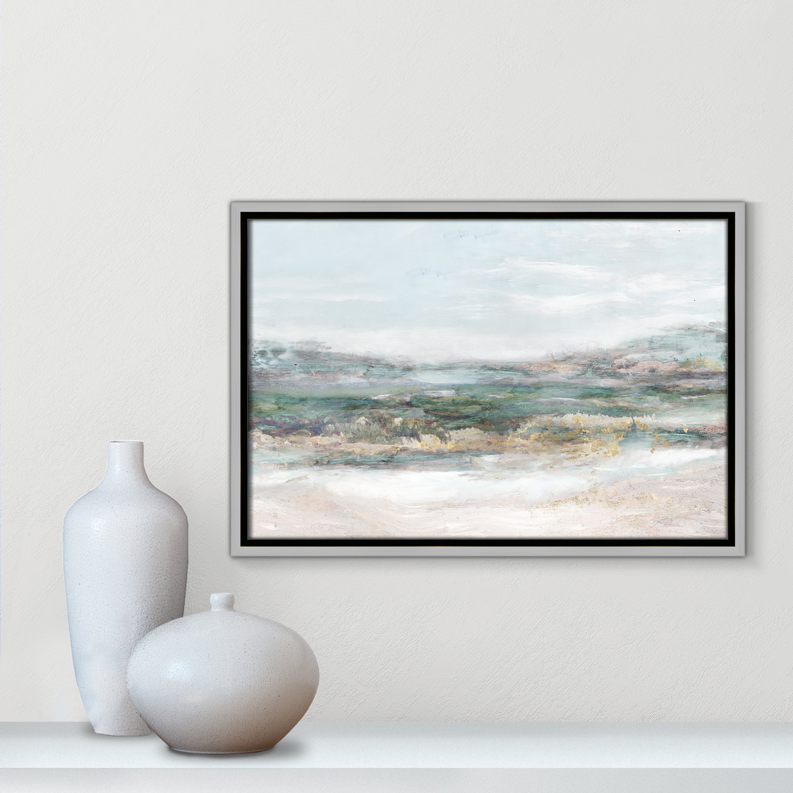 Lori "Dazzling" Painting by Matina Theodosiou, Silver Framed Canvas, No Mat, 13.5" H x 19.5" W x 2" D