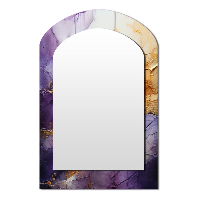 Gold Purple Abstract Fractal I - Abstract Arch Large Mirror, Modern Asymmetrical Unique Wall Mirror Decor, Printed Metal Art