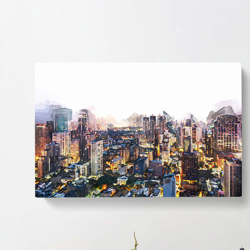 Bangkok Skyline in Thailand in Abstract - Wrapped Canvas, 60cm H x 91cm W x 3cm D