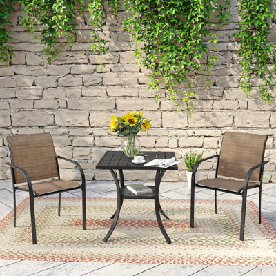 Rekiya 2-Person Square Patio Dining Set with Stackable Textilene Chairs