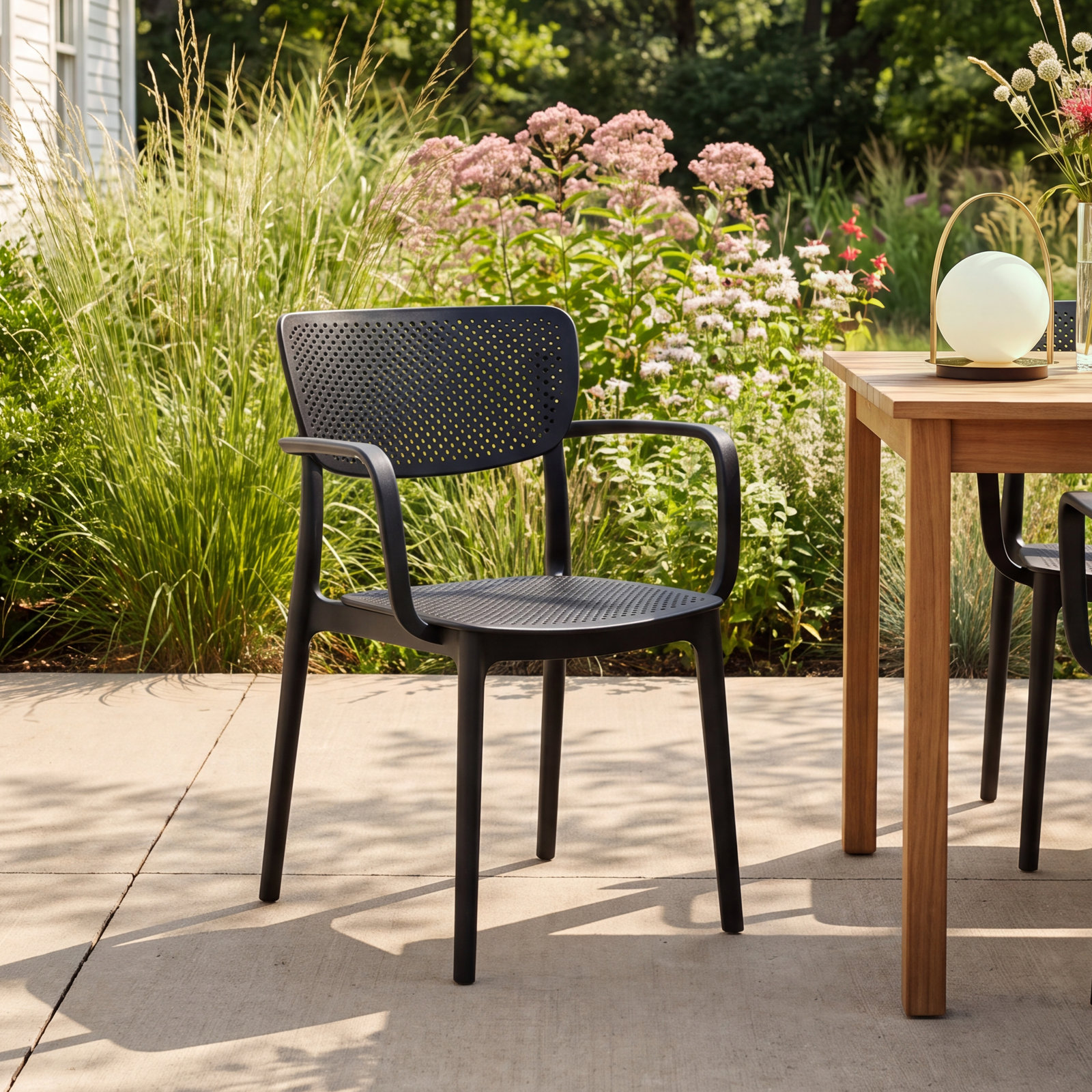 Farrah Stackable Patio Armchair, Black