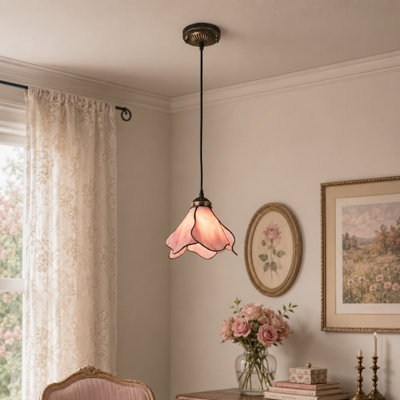 Luminaire suspendu vintage en verre 7,9 "avec abat-jour rose