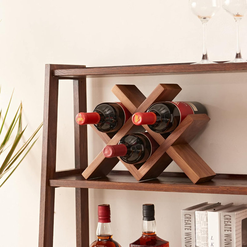 Porte-bouteilles de vin en bois avec comptoir et porte-bouteilles en bois de chêne
