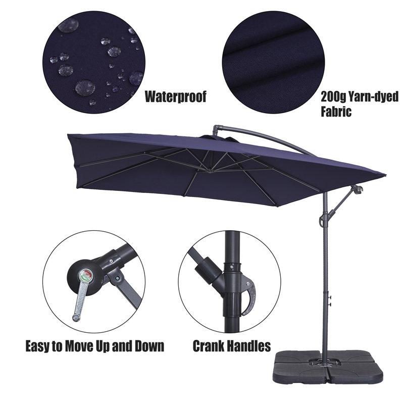 Brennan 98.4'' Cantilever Umbrella Square Patio Offset Umbrella with Weight Base, Navy BLue