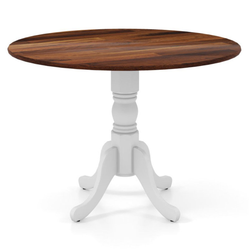 Wooden Dining Table With Round Tabletop And Curved Trestle Legs, White, Walnut