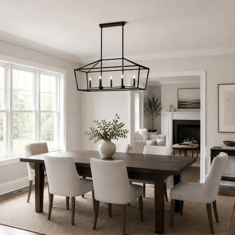 7-Light Black Linear Chandelier Kitchen Island