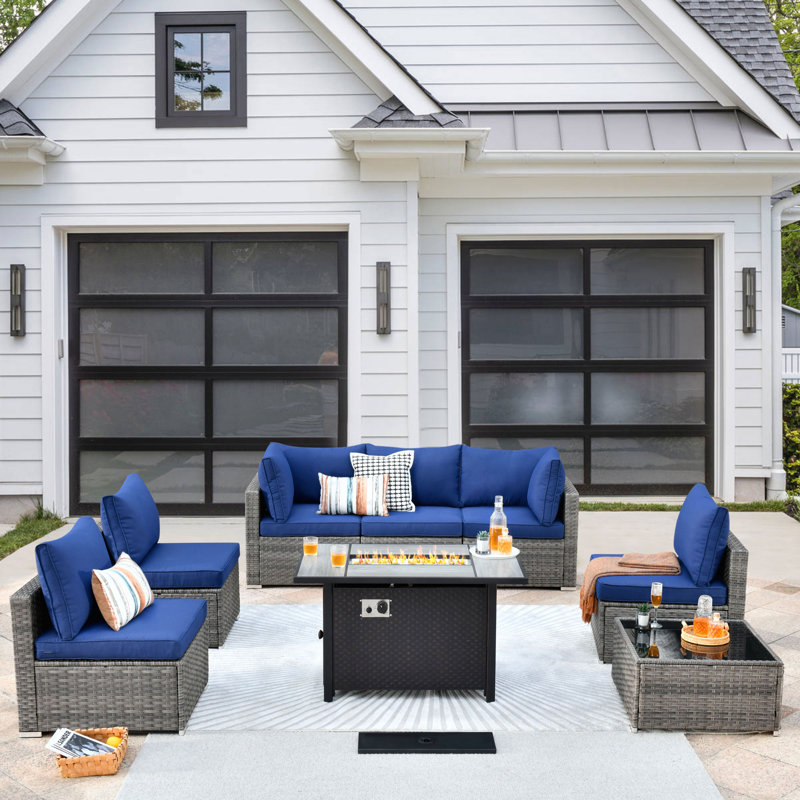 6 - Person Outdoor Seating Group with Cushions, Navy