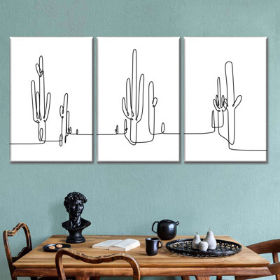 " Minimalist Line Cactus Multi Piece Canvas Print " 3 - Pieces