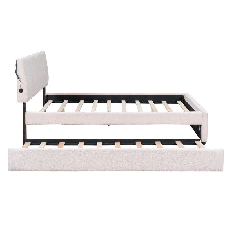 Lit plateforme tapissier avec lit gigogne simple TG - Matériau en molleton pour une chambre à coucher douce et confortable