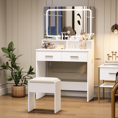 Vanity Set With 3-Colour Adjustable LED Mirror And Power Outlet