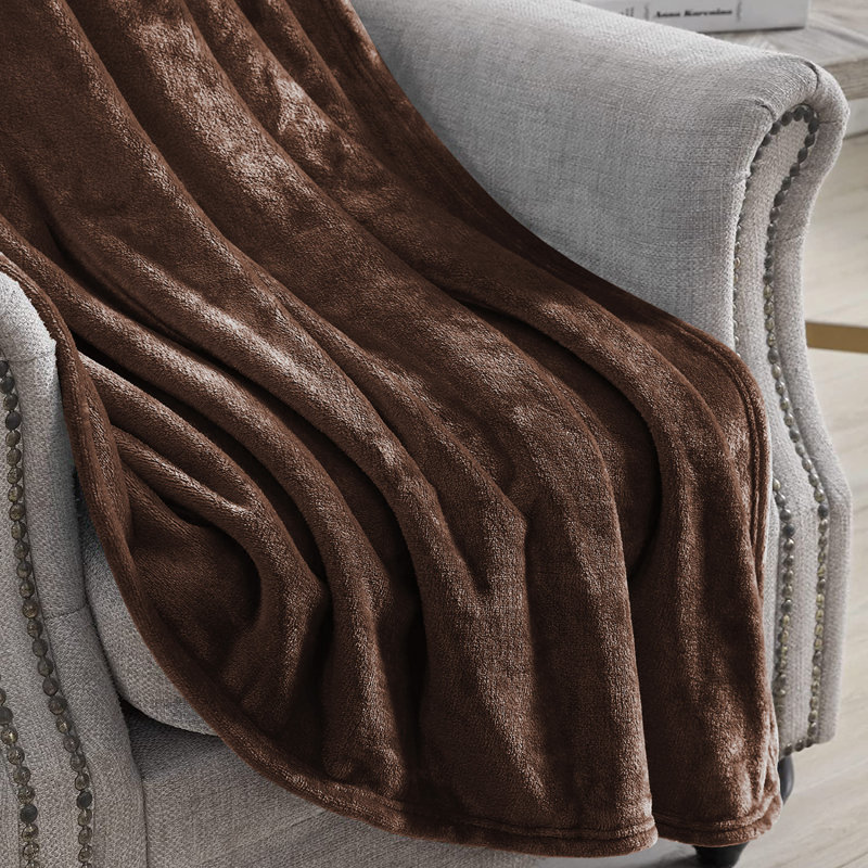 Climax Super Soft Reversible Mink Faux Plush Fur Fleece Blanket Throw, Coffee, Double (4'6)