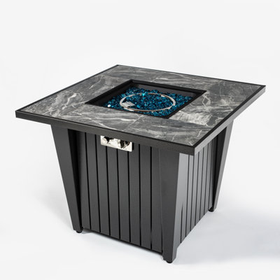 Rectangular Steel Fire Pit with Glass Wind Guard