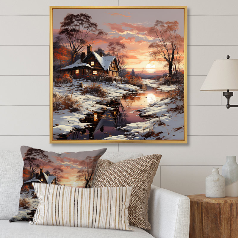«Sunrise Winter Country Panorama I», reproduction d'art sur toile, Encadrement doré, 16" H x 16" W