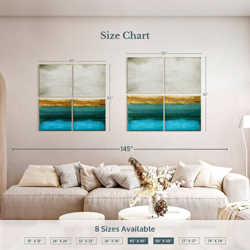 Or sur turquoise, H 50 po x l 50 po