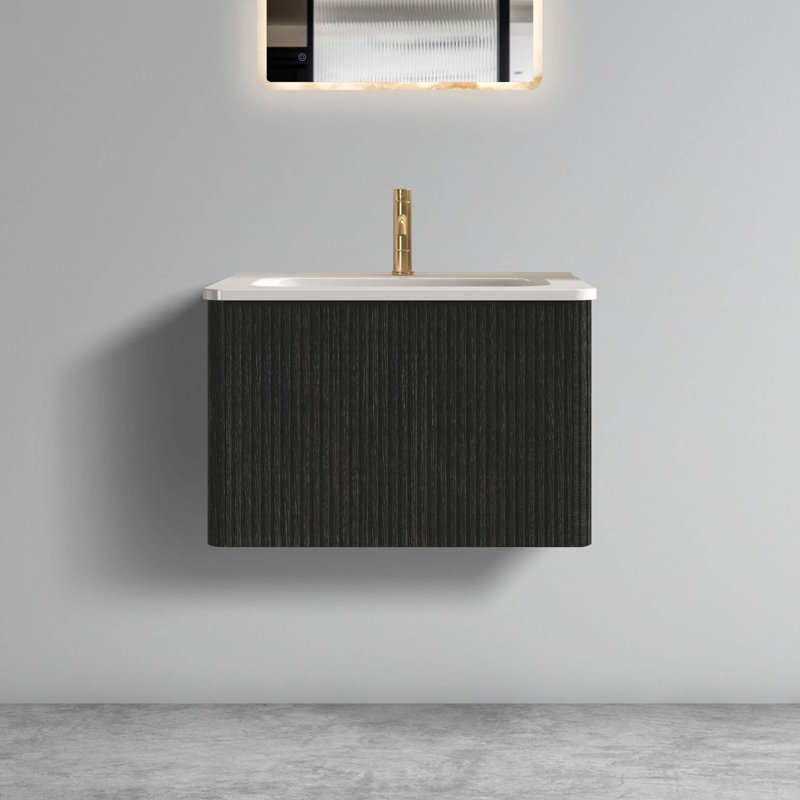 Meuble-lavabo mural rayé 24 po avec lavabo en céramique pour salle de bain moderne, pré-assemblé, Noir, 24"