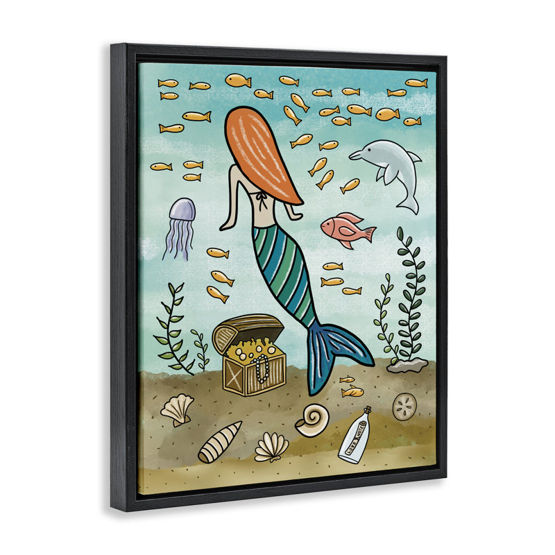 Cadre flottant Mermaid Treasure Love Note, design par Jennifer Stith, H 21 po x l 17 po, Cadre flottant noir de jais