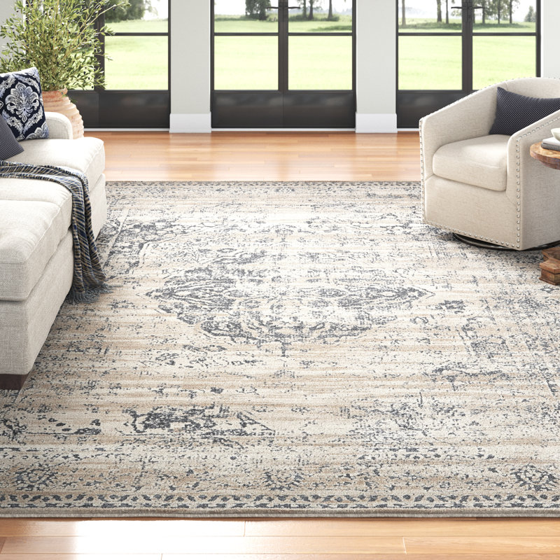 Arkeen Oriental Dark Blue/Beige/Ivory/Gray Area Rug, Rectangle 10' x 14'5"