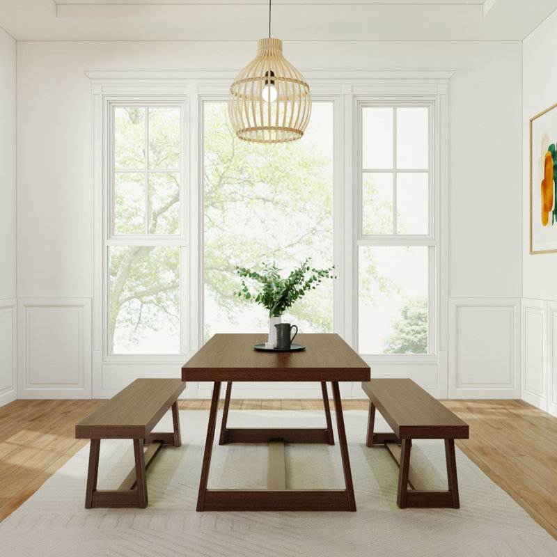 Linzy 6-Person Solid Wood Dining Set, Walnut Wirebrush