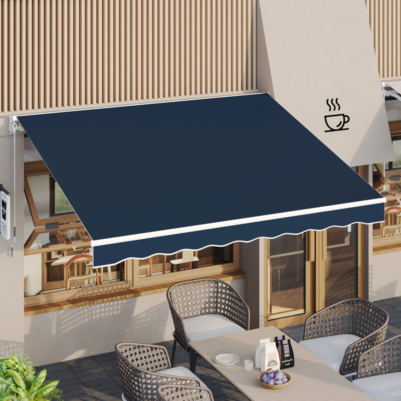 AECOJOY Manual Retraction Slope Patio Awning, 120" W x 96" D, Navy, Solid Color