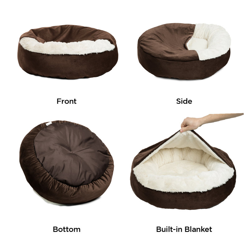 Dark Chocolate Microfiber Hooded Pet Bed with Bolstered Walls
