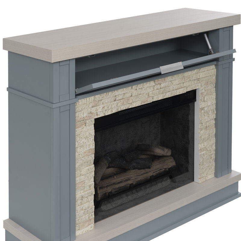 Faux Stone Electric Fire Place Mantel Blue, Blue
