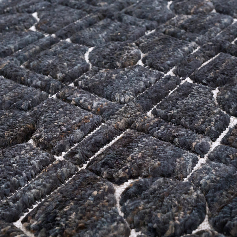 Breezeblock Geometric Hand-Loomed 5'5" x 7'6" Jute/Cotton Area Rug in Midnight, Rectangle 6'7" x 9'8"