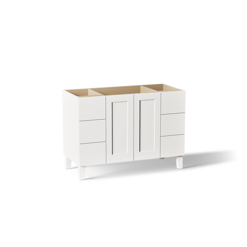 Base de meuble-lavabo Poplin® 48 po avec pieds de meuble, 2 portes et 6 tiroirs, Blanc lin