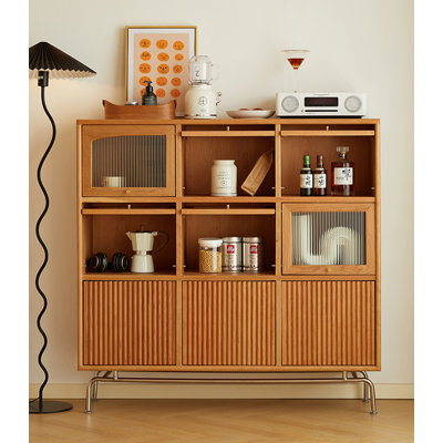 Japanese-style Solid Wood & Metal Sideboard