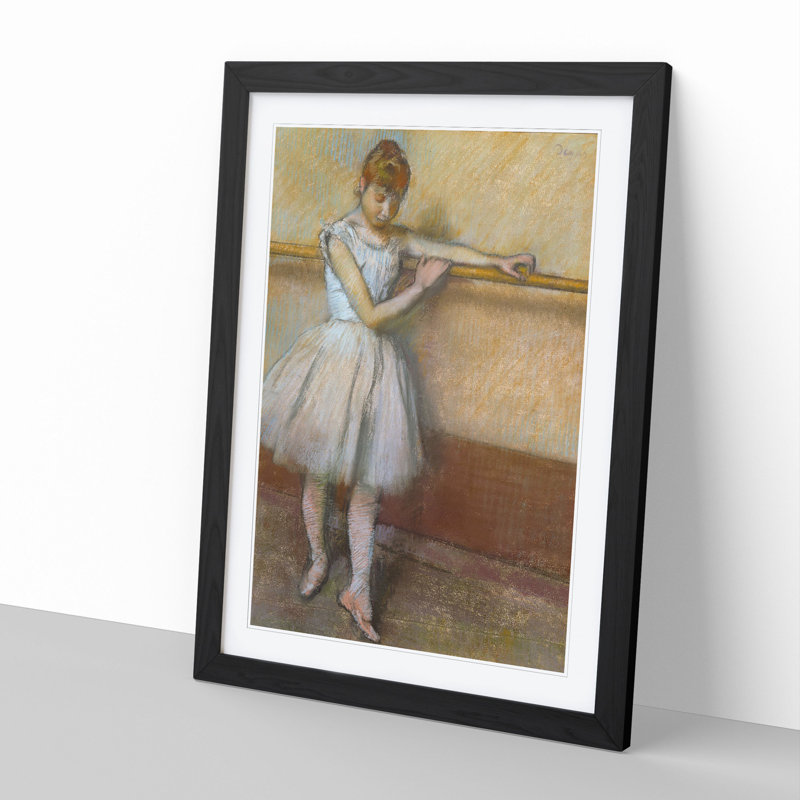Ballet Ballerina Dancer at the Bar by Edgar Degas - Picture Frame Painting on MDF, 65cm H x 48cm W x 2cm D, Black Framed