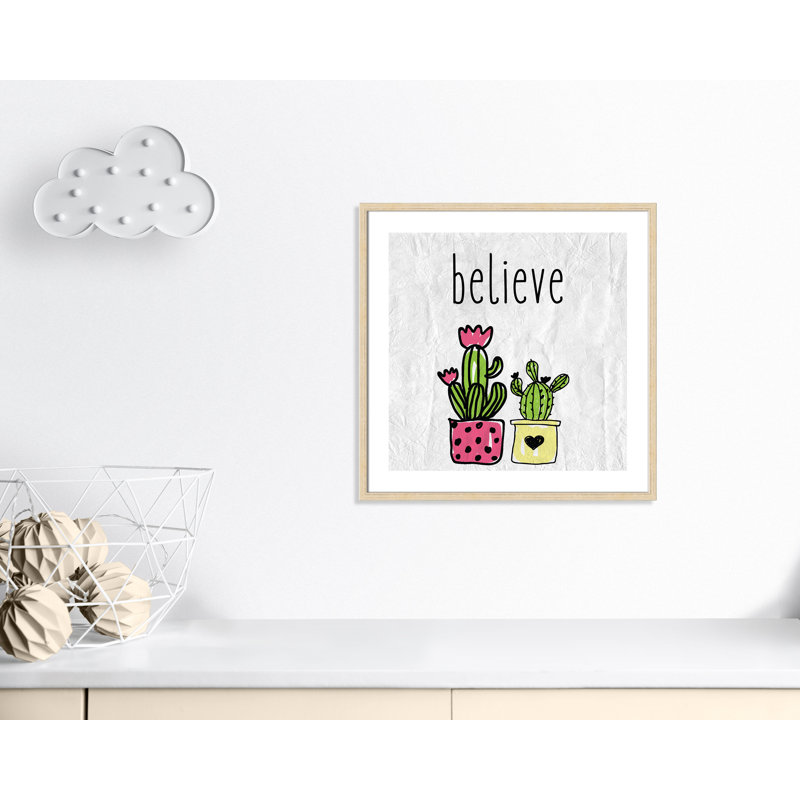 Cactus B, art encadré, 26.5" H x 26.5" W x 1.18" D, Cadre boîte beige