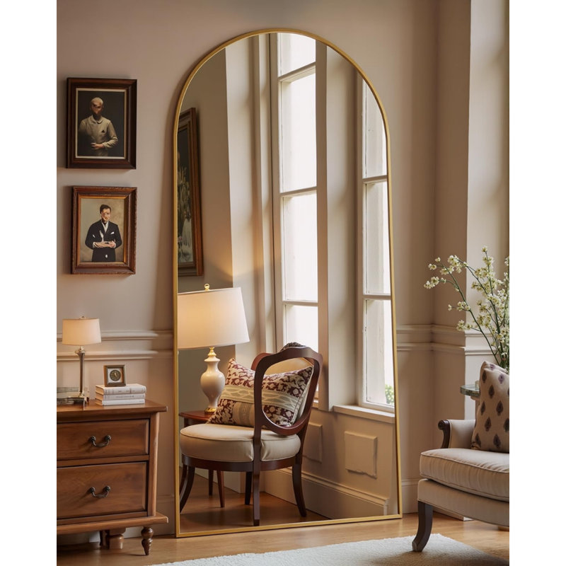 Full Length Mirror, 71"X28" Floor Standing Mirror, Full Body Mirror With Stand For Bedroom, Hanging Or Wall Mounted For Living Room, Cloakroom, Gold, Arched Style