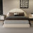 Bedroom Platform Bed, Warm Beige Boucle Solid Wood Frame, Queen Size with Attached Small Side Table