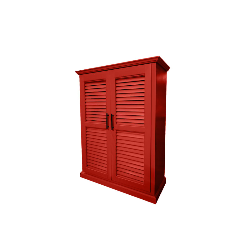 Shutter Style Solid Wood kitchen Pantry Cabinet, Persimmon Red