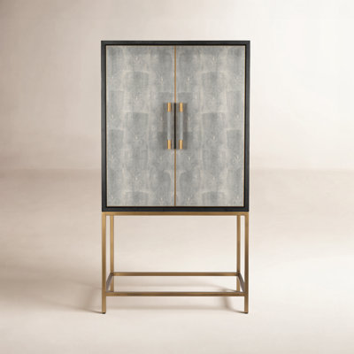 Meera Solid Wood Bar Cabinet with Brass Base