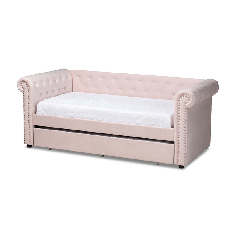 Mickel Upholstered Twin Daybed with Trundle, Pink