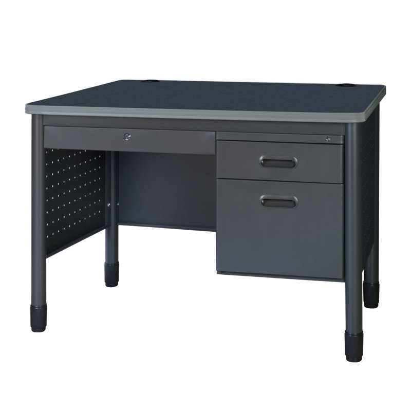 Pasqual Steel Single Pedestal Teacher's Office Desk With Center Drawer 48" X 30" - Grey, Gray/Gray