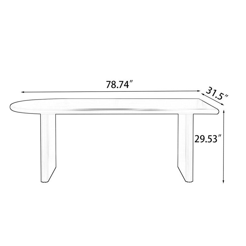 Brown Half Round Solid Dining Table For Dining Room/Kitchen, 29.53"H x 78.74"L x 31.5"W