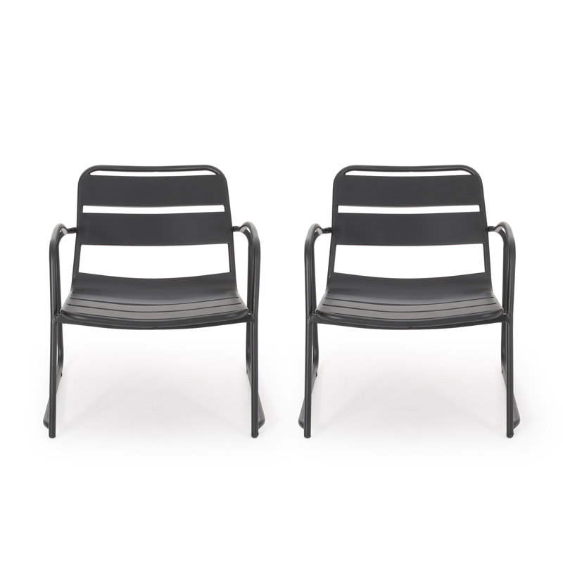 Backyard & Patio Essential Chair: In Matte Black Iron, 23.84 In. Depth, 13.29 Lb Iron Chair , Enhancing Ambiance Of Patio, 25.2"H X 23.84"D,
