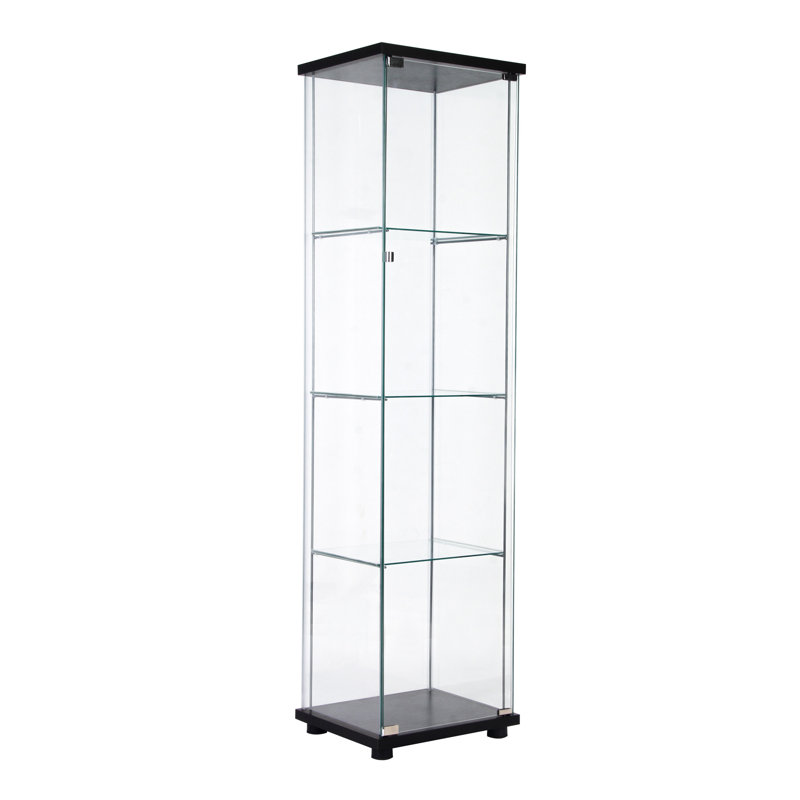 One Door Glass Cabinet Glass Display Cabinet With 4 Shelves, Black