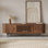 Meuble télé Mid-Century moderne, porte coulissante, entièrement assemblé