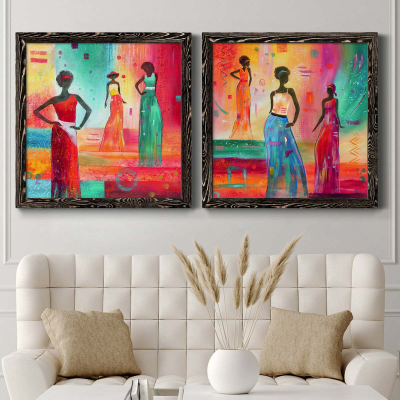 Strikse A Pose I - Ensemble de 2 peintures sur toile encadrées, Cadre noir, H 27,5 po x l 55 po x P 1,5 po